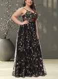 Jeanie A-Line V-neck Floor-Length Lace Prom Dresses With Beading UKP0017572