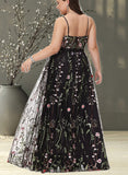 Jeanie A-Line V-neck Floor-Length Lace Prom Dresses With Beading UKP0017572