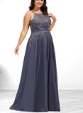 Jennifer A-Line Scoop Floor-Length Chiffon Lace Prom Dresses With Sequins UKP0017573