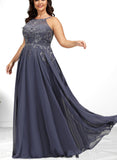 Jennifer A-Line Scoop Floor-Length Chiffon Lace Prom Dresses With Sequins UKP0017573