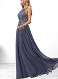 Jennifer A-Line Scoop Floor-Length Chiffon Lace Prom Dresses With Sequins UKP0017573