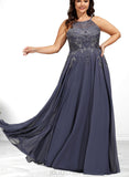 Jennifer A-Line Scoop Floor-Length Chiffon Lace Prom Dresses With Sequins UKP0017573