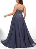 Jennifer A-Line Scoop Floor-Length Chiffon Lace Prom Dresses With Sequins UKP0017573