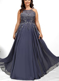 Jennifer A-Line Scoop Floor-Length Chiffon Lace Prom Dresses With Sequins UKP0017573