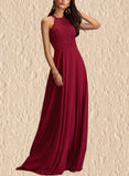 Florence A-Line Scoop Floor-Length Chiffon Lace Prom Dresses UKP0017574