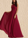 Florence A-Line Scoop Floor-Length Chiffon Lace Prom Dresses UKP0017574