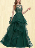 Aniyah Ball-Gown/Princess Scoop Illusion Floor-Length Tulle Lace Prom Dresses UKP0017576