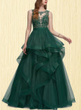 Aniyah Ball-Gown/Princess Scoop Illusion Floor-Length Tulle Lace Prom Dresses UKP0017576