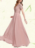 Reagan A-Line Scoop Floor-Length Chiffon Lace Prom Dresses UKP0017577