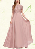 Reagan A-Line Scoop Floor-Length Chiffon Lace Prom Dresses UKP0017577