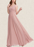 LuLu A-Line V-neck Floor-Length Chiffon Prom Dresses With Pleated UKP0017578