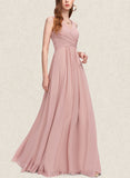 LuLu A-Line V-neck Floor-Length Chiffon Prom Dresses With Pleated UKP0017578