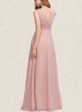 LuLu A-Line V-neck Floor-Length Chiffon Prom Dresses With Pleated UKP0017578