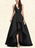 Marie A-Line V-neck Asymmetrical Satin Prom Dresses UKP0017579