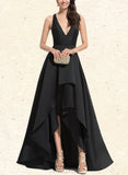 Marie A-Line V-neck Asymmetrical Satin Prom Dresses UKP0017579