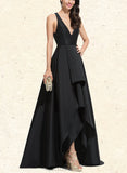 Marie A-Line V-neck Asymmetrical Satin Prom Dresses UKP0017579