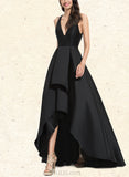 Marie A-Line V-neck Asymmetrical Satin Prom Dresses UKP0017579