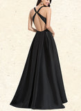 Marie A-Line V-neck Asymmetrical Satin Prom Dresses UKP0017579