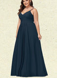 Leanna A-line V-Neck Floor-Length Chiffon Prom Dresses With Pleated UKP0017580