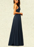 Leanna A-line V-Neck Floor-Length Chiffon Prom Dresses With Pleated UKP0017580