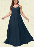 Leanna A-line V-Neck Floor-Length Chiffon Prom Dresses With Pleated UKP0017580