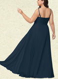 Leanna A-line V-Neck Floor-Length Chiffon Prom Dresses With Pleated UKP0017580