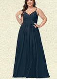 Leanna A-line V-Neck Floor-Length Chiffon Prom Dresses With Pleated UKP0017580