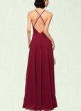 Thirza A-line Square Floor-Length Chiffon Prom Dresses UKP0017581