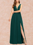 Shirley A-Line V-neck Floor-Length Chiffon Prom Dresses With Pleated UKP0017582