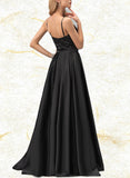 Lilah Sheath/Column V-neck Floor-Length Satin Sequined Prom Dresses UKP0017583