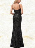 Lilah Sheath/Column V-neck Floor-Length Satin Sequined Prom Dresses UKP0017583