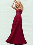 Bella A-Line Sweetheart Floor-Length Chiffon Lace Prom Dresses With Rhinestone UKP0017584