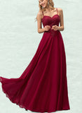 Bella A-Line Sweetheart Floor-Length Chiffon Lace Prom Dresses With Rhinestone UKP0017584