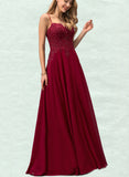 Bella A-Line Sweetheart Floor-Length Chiffon Lace Prom Dresses With Rhinestone UKP0017584