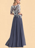 Alondra A-Line V-neck Floor-Length Chiffon Lace Prom Dresses UKP0017585