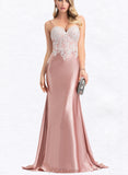 Jayleen Trumpet/Mermaid Sweetheart Sweep Train Satin Lace Prom Dresses UKP0017586