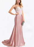 Jayleen Trumpet/Mermaid Sweetheart Sweep Train Satin Lace Prom Dresses UKP0017586