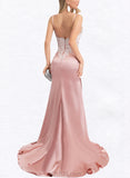 Jayleen Trumpet/Mermaid Sweetheart Sweep Train Satin Lace Prom Dresses UKP0017586