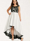 Amari A-Line Scoop Illusion Asymmetrical Satin Lace Prom Dresses UKP0017588