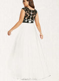 Amari A-Line Scoop Illusion Asymmetrical Satin Lace Prom Dresses UKP0017588