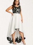 Amari A-Line Scoop Illusion Asymmetrical Satin Lace Prom Dresses UKP0017588