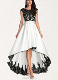 Amari A-Line Scoop Illusion Asymmetrical Satin Lace Prom Dresses UKP0017588