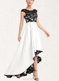 Amari A-Line Scoop Illusion Asymmetrical Satin Lace Prom Dresses UKP0017588