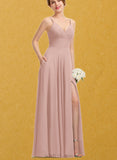 Sage A-line V-Neck Floor-Length Chiffon Prom Dresses With Pleated UKP0017589