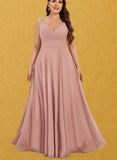 Sage A-line V-Neck Floor-Length Chiffon Prom Dresses With Pleated UKP0017589