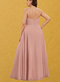 Sage A-line V-Neck Floor-Length Chiffon Prom Dresses With Pleated UKP0017589