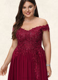 Nylah A-Line Off-the-Shoulder Sweep Train Chiffon Lace Prom Dresses With Sequins UKP0017593