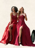 Nylah A-Line Off-the-Shoulder Sweep Train Chiffon Lace Prom Dresses With Sequins UKP0017593