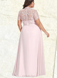 Nadia A-Line High Neck Illusion Floor-Length Chiffon Lace Prom Dresses UKP0017598