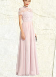 Nadia A-Line High Neck Illusion Floor-Length Chiffon Lace Prom Dresses UKP0017598